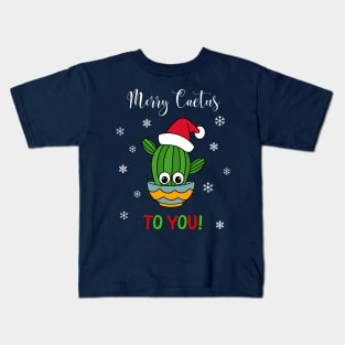 Merry Cactus To You - Cactus With A Santa Hat In A Bowl Kids T-Shirt